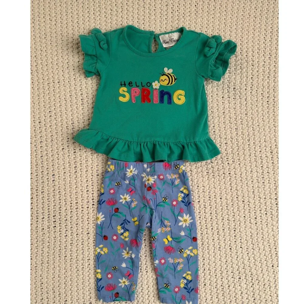 Baby Girls Hello Spring Ruffle Legging Outfit Set Size 3-6 Months - Picture 2 of 4